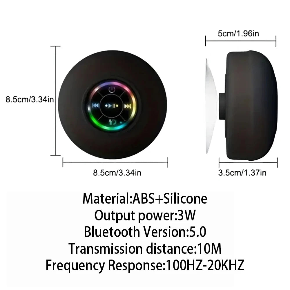 Bärbar trådlös Bluetooth-högtalare LED IPX4 vattentålig högtalare utomhus badrum stor sugkopp mini stereo ljudbox.